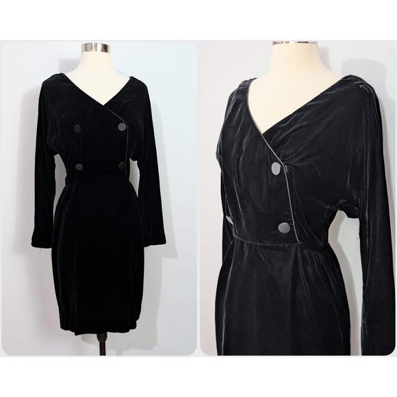 Black Rayon Velvet with Faux Button Up - Picture 1 of 7